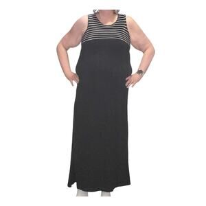 Ann Harvey Black Maxi Dress UK 16 US 12 Striped Top Sleeveless Minimalist Cozy